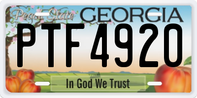 GA license plate PTF4920