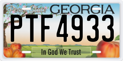 GA license plate PTF4933