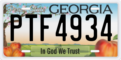 GA license plate PTF4934