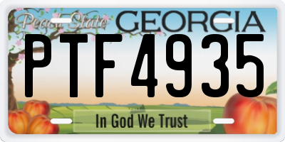 GA license plate PTF4935