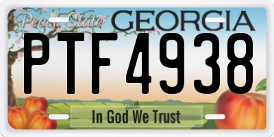 GA license plate PTF4938