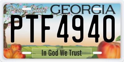 GA license plate PTF4940