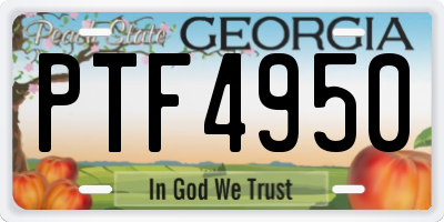 GA license plate PTF4950