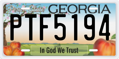 GA license plate PTF5194