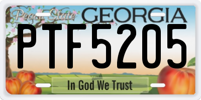 GA license plate PTF5205