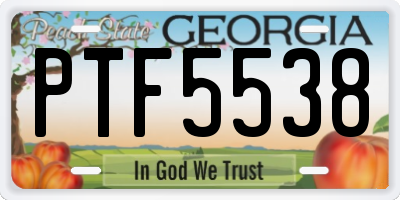 GA license plate PTF5538