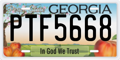 GA license plate PTF5668