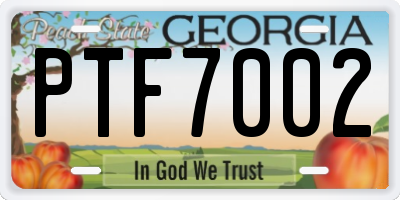 GA license plate PTF7002
