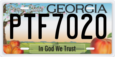 GA license plate PTF7020