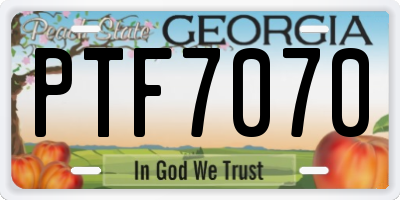 GA license plate PTF7070