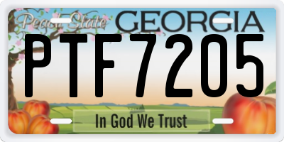 GA license plate PTF7205