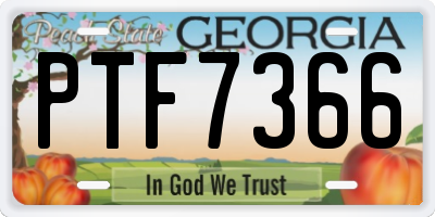 GA license plate PTF7366