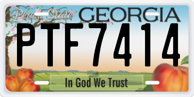 GA license plate PTF7414