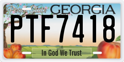 GA license plate PTF7418