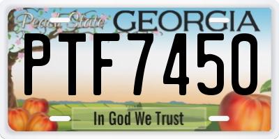 GA license plate PTF7450