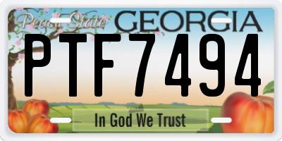 GA license plate PTF7494
