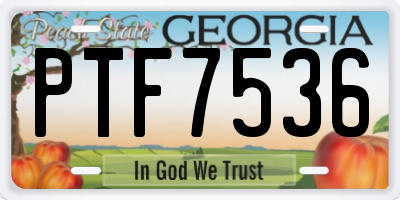 GA license plate PTF7536