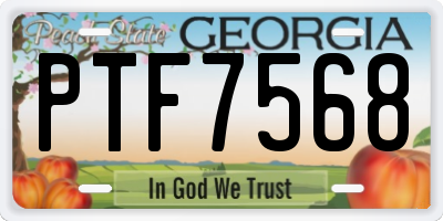 GA license plate PTF7568