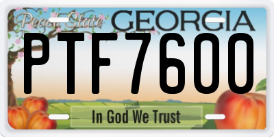 GA license plate PTF7600