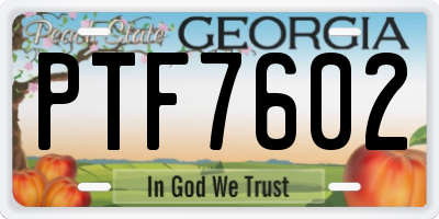 GA license plate PTF7602