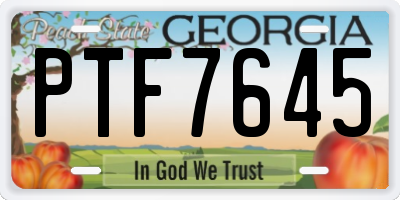 GA license plate PTF7645