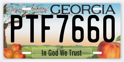 GA license plate PTF7660