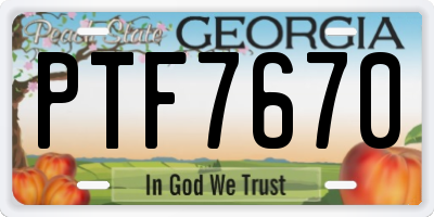 GA license plate PTF7670