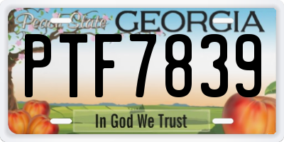 GA license plate PTF7839