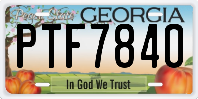 GA license plate PTF7840