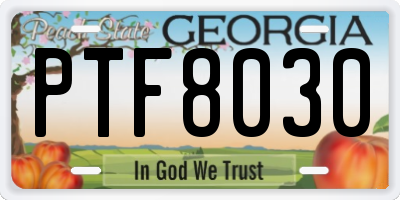 GA license plate PTF8030