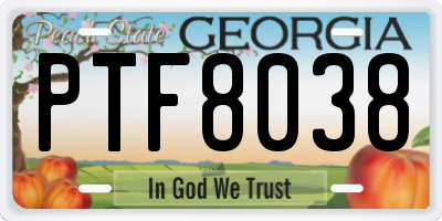 GA license plate PTF8038