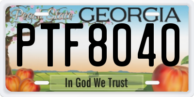 GA license plate PTF8040