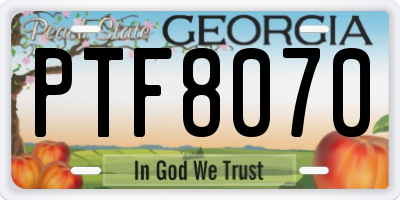 GA license plate PTF8070