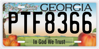 GA license plate PTF8366