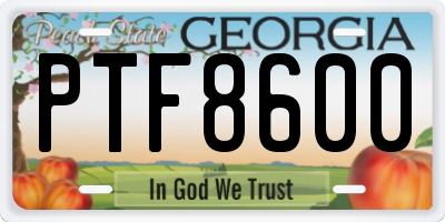 GA license plate PTF8600