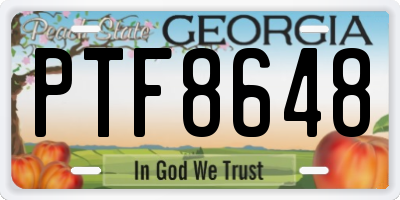 GA license plate PTF8648