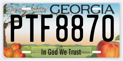 GA license plate PTF8870