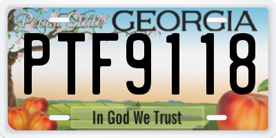 GA license plate PTF9118