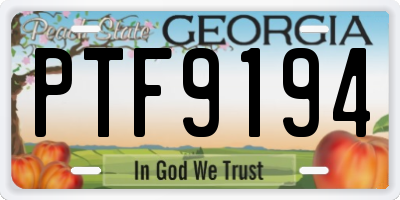 GA license plate PTF9194