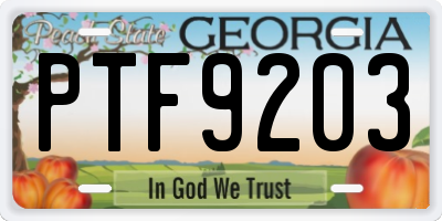 GA license plate PTF9203