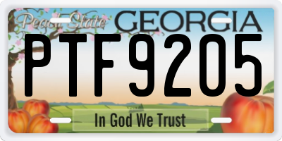 GA license plate PTF9205