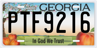 GA license plate PTF9216
