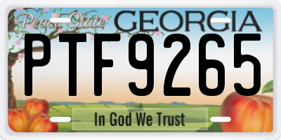 GA license plate PTF9265