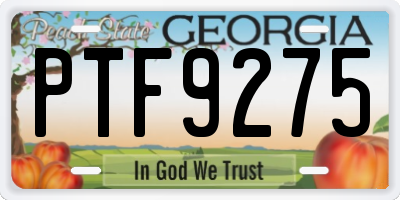 GA license plate PTF9275