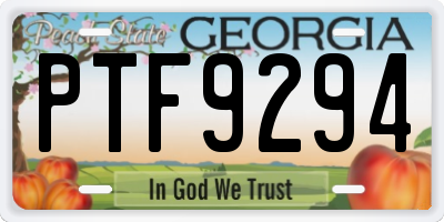 GA license plate PTF9294