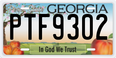 GA license plate PTF9302