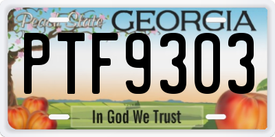 GA license plate PTF9303