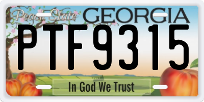 GA license plate PTF9315