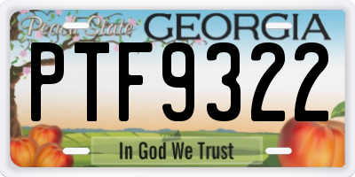 GA license plate PTF9322