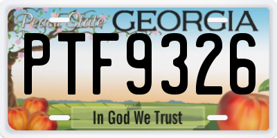 GA license plate PTF9326